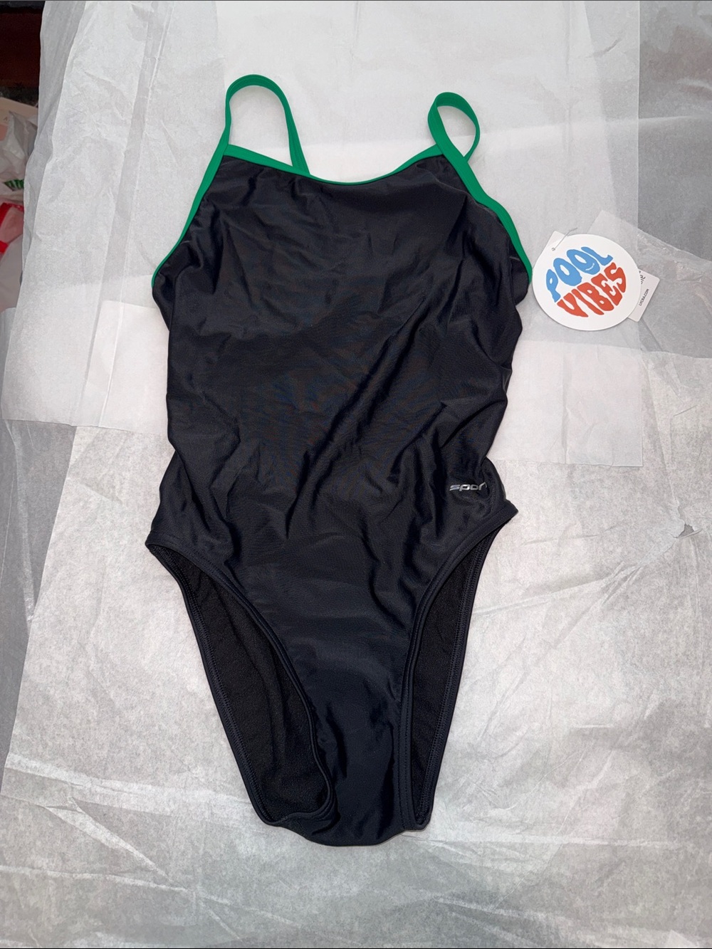 Sporti Women's Black One-Piece Swimsuit with Green Trim